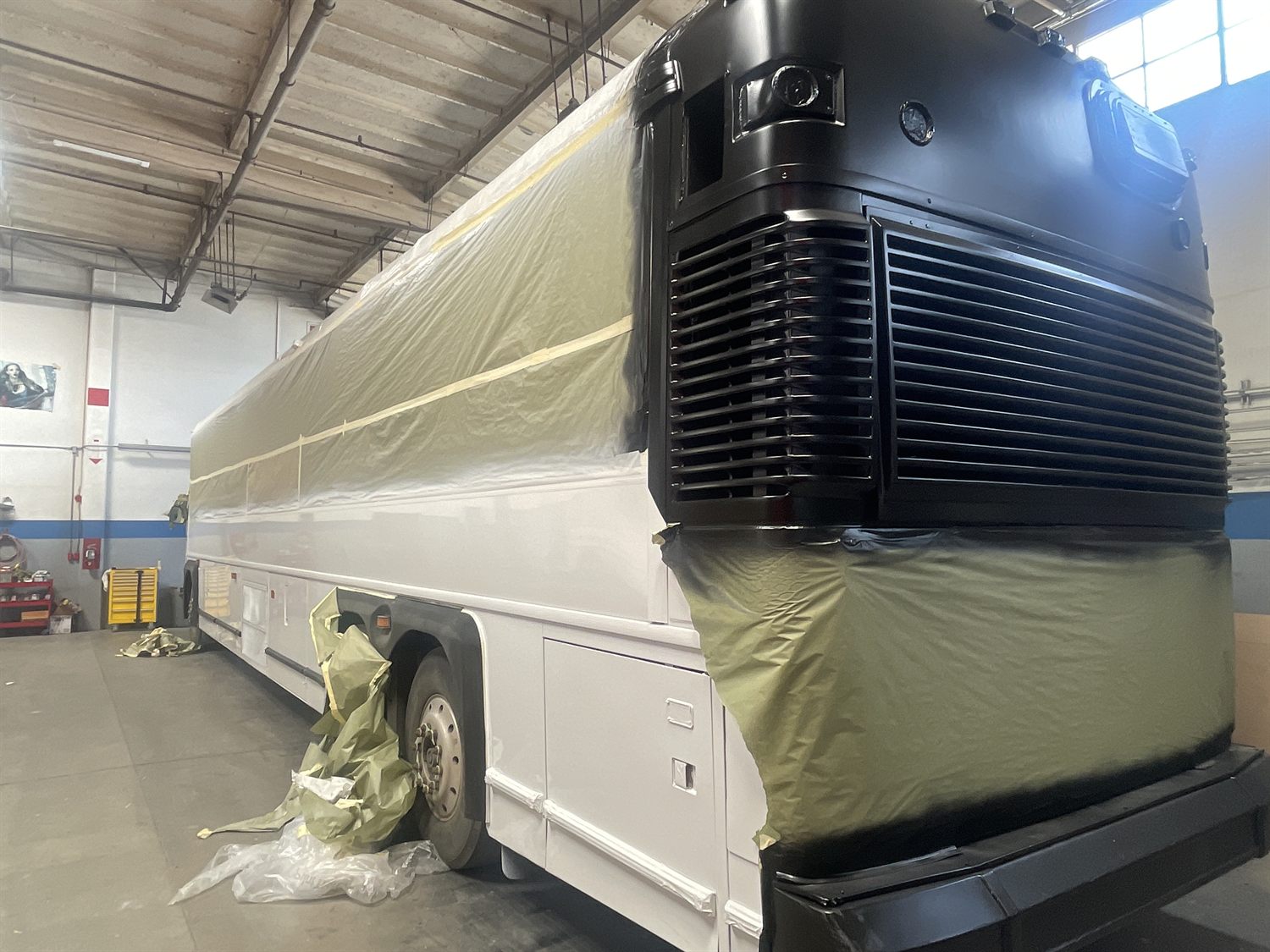 Motor coach in the paint booth
