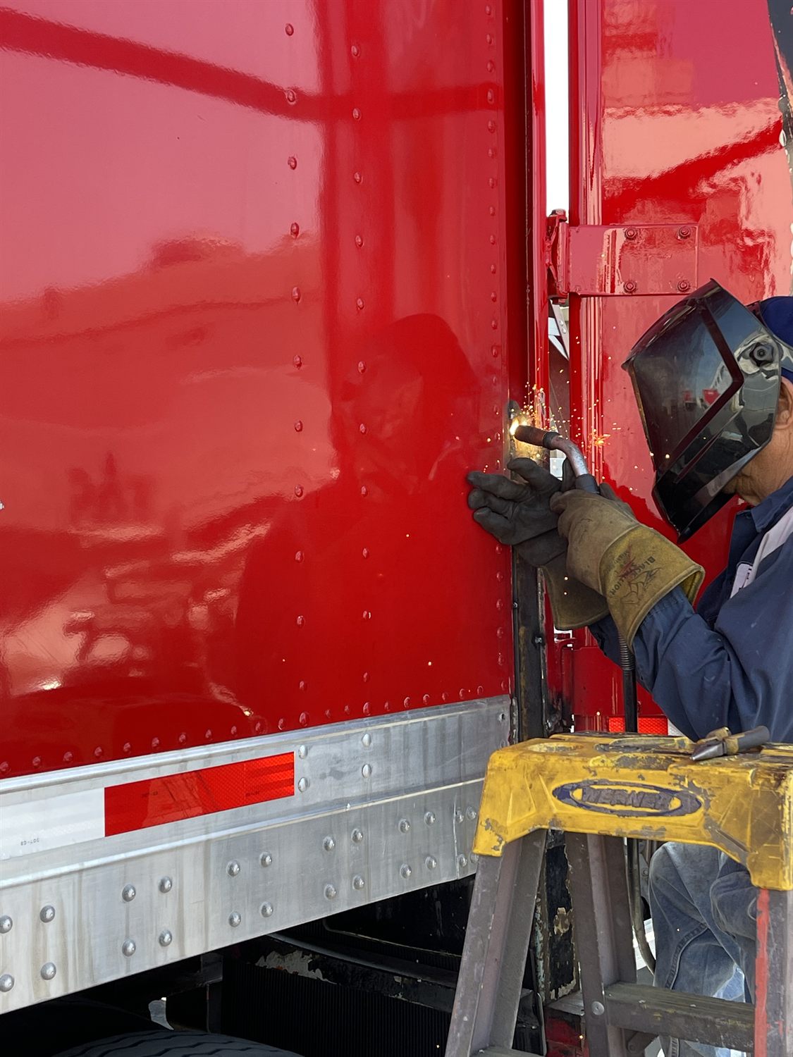 Structural welding on a fleet trailer